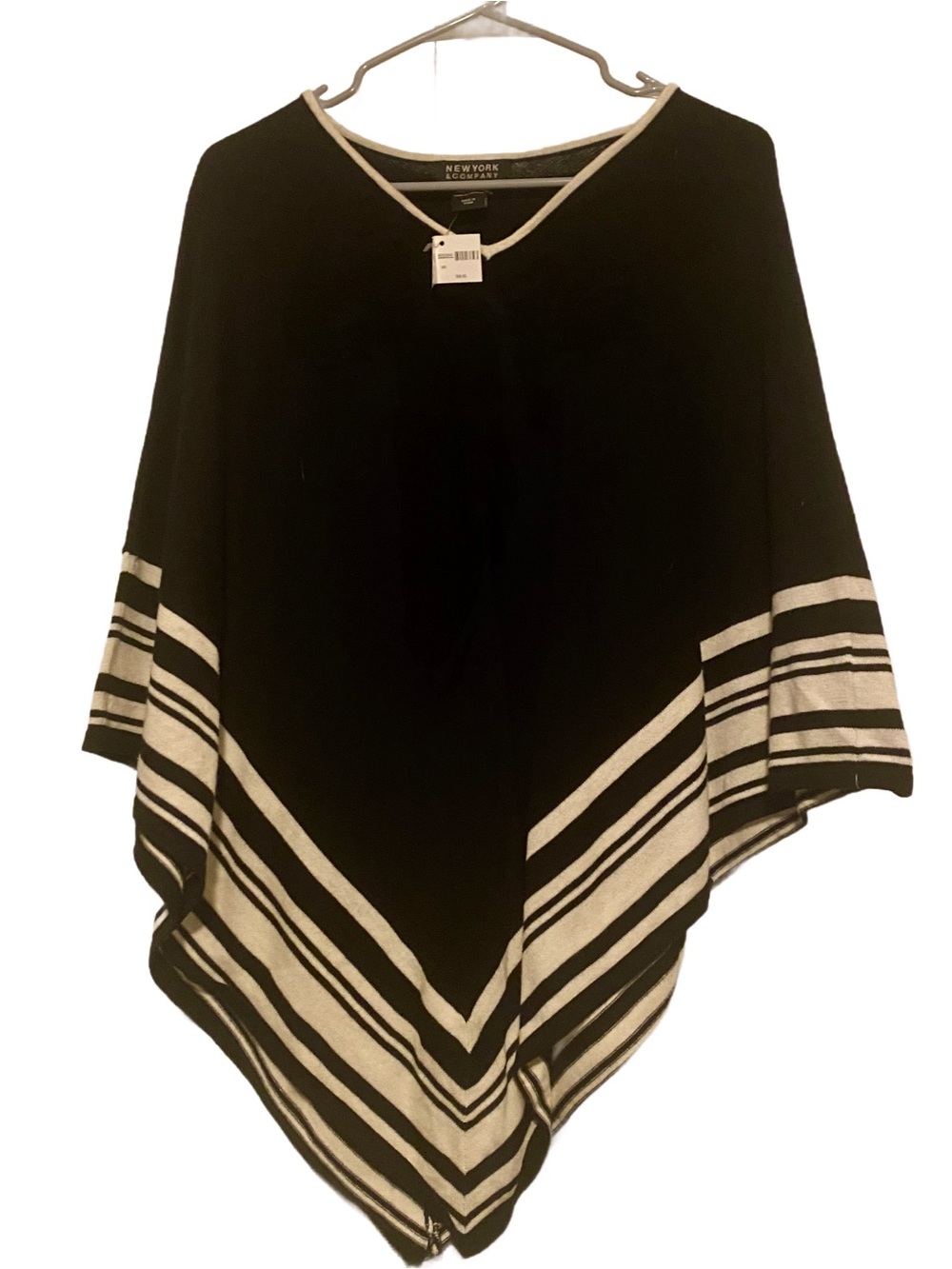 New York & Company Black and White Striped Poncho